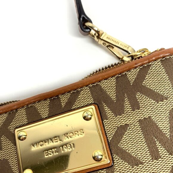 Michael Michael Kors Jet Set Wristlet Wallet Brown Canvas Leather Trim 6"x4" - Picture 4 of 15